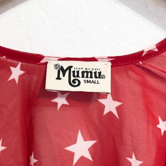 Show Me Your Mumu Tunic Small Peta Red White Stars Coverup V Neck Oversized - Picture 2 of 5